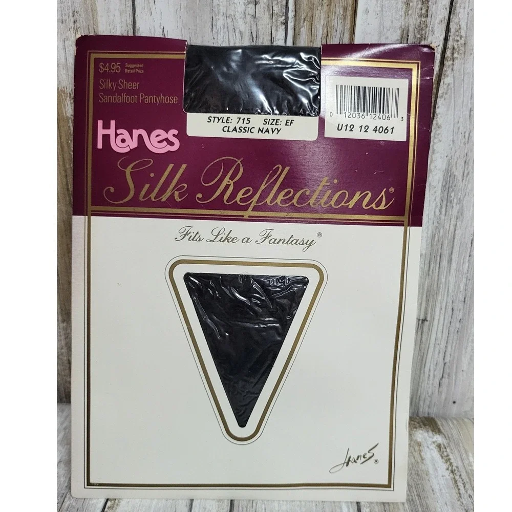 Vintage Hanes Silk Reflections Pantyhose Silky Sheer Sandalfoot Navy Size EF